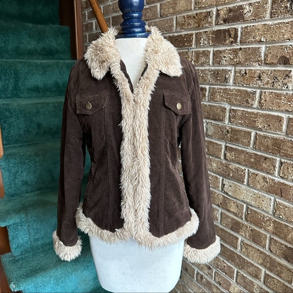Dollhouse Jackets & Coats Vtg Y2k Dark Brown Corduroy Coat W Faux